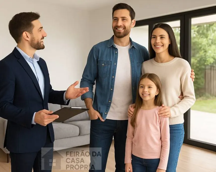 Família conhecendo imóvel disponível no feirão da casa própria