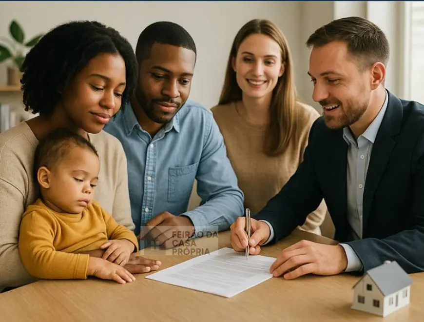 Família brasileira planejando compra de casa própria com renda baixa